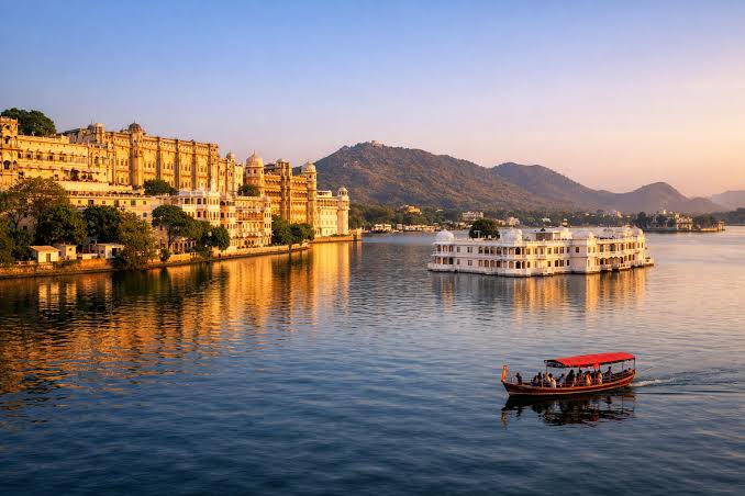 Boat on Lake Pichola at sunset, Udaipur